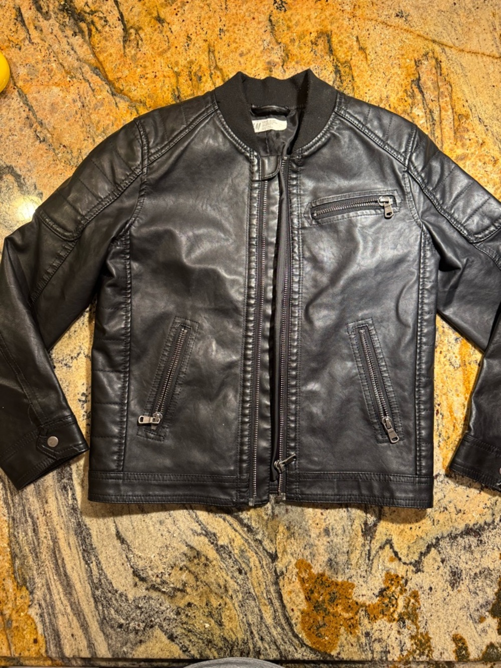 H&M Black Vegan Leather Moto Jacket Size 7/8